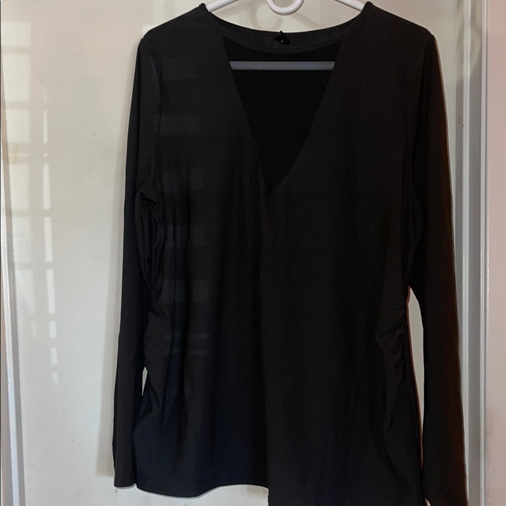 Maternity Black Mesh V-Neck Women's Top